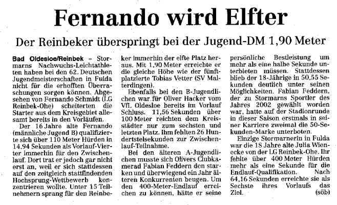 Bericht "Ahrensburger Zeitung" - Sören Bachmann